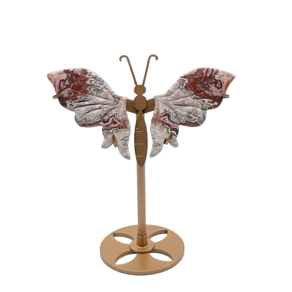 Naturstein-Schmetterling auf Metallständer – verschiedene echte Natursteine