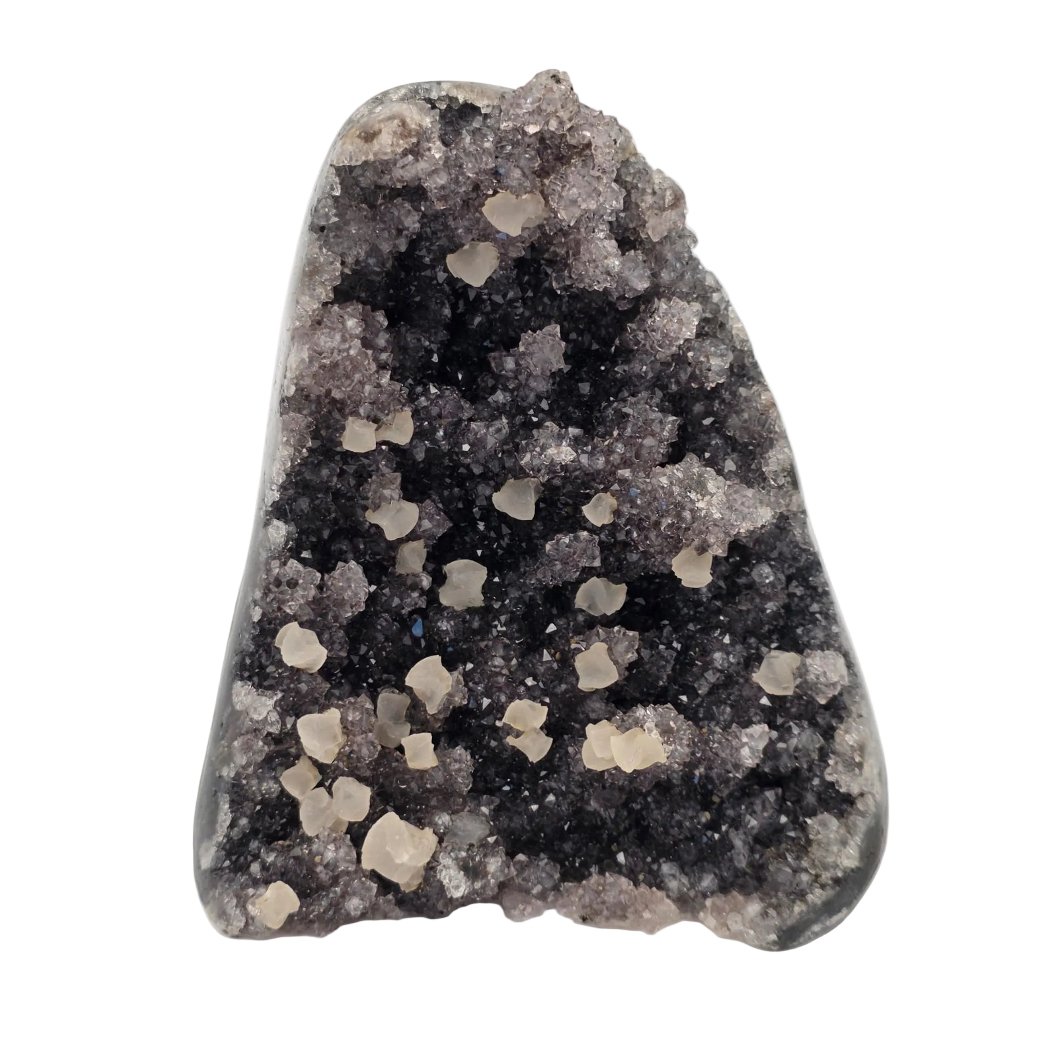 Schwarze Amethyst-Druse mit Calcit