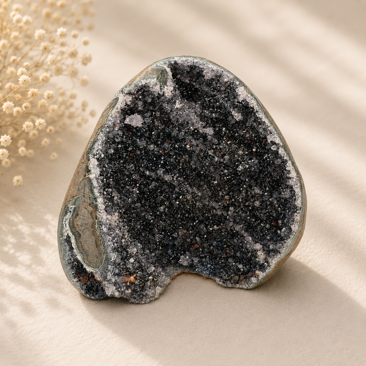 Amethyst-Druse mit Calcit