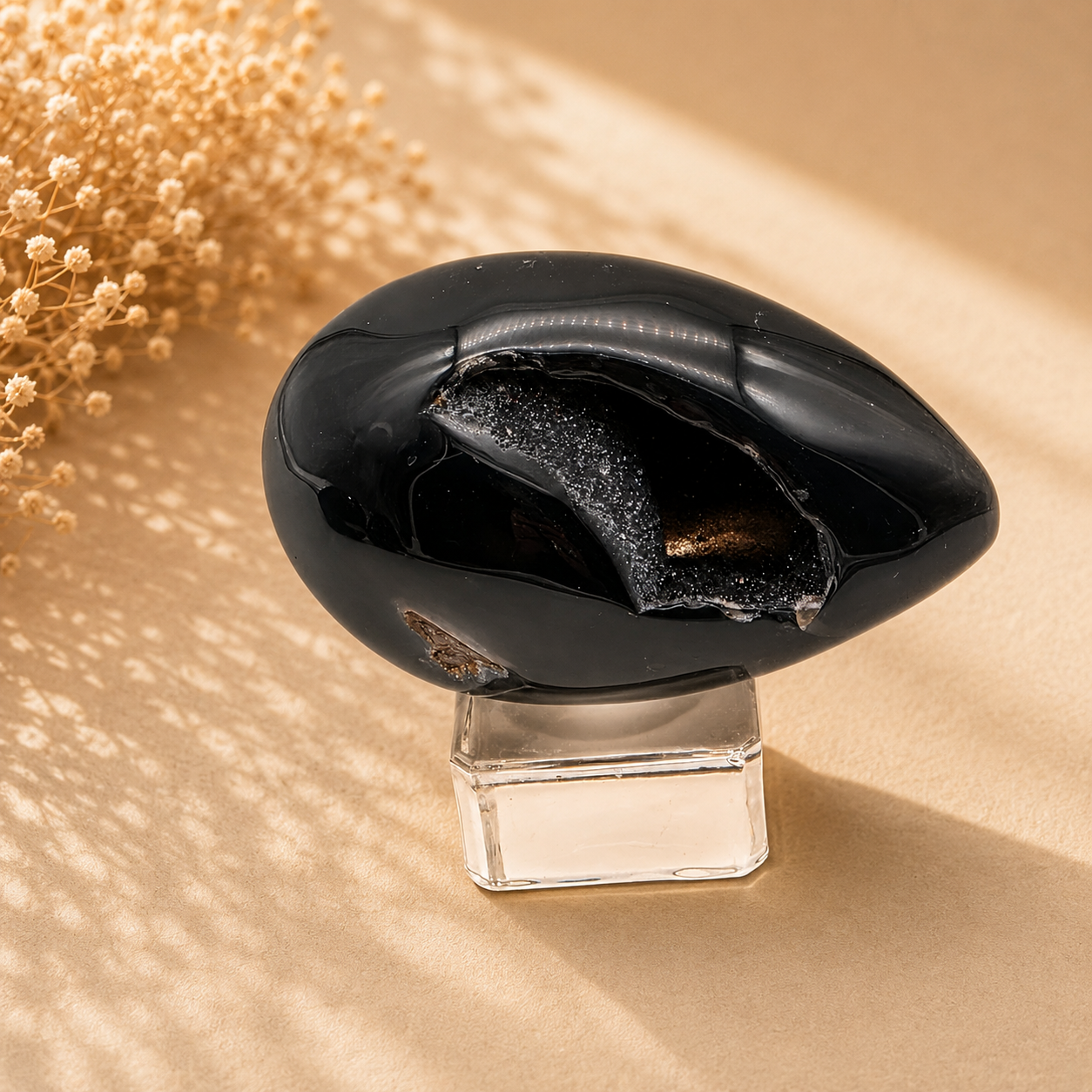 Schwarze Achat-Druse, poliert