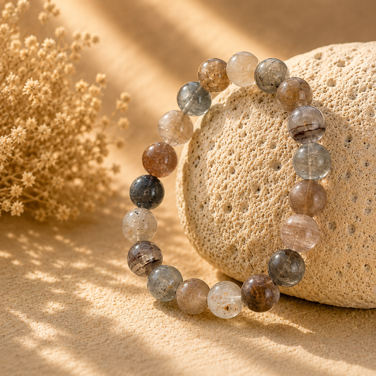 Thousand Layer Quarz Armband mit hochwertigen Edelsteinperlen