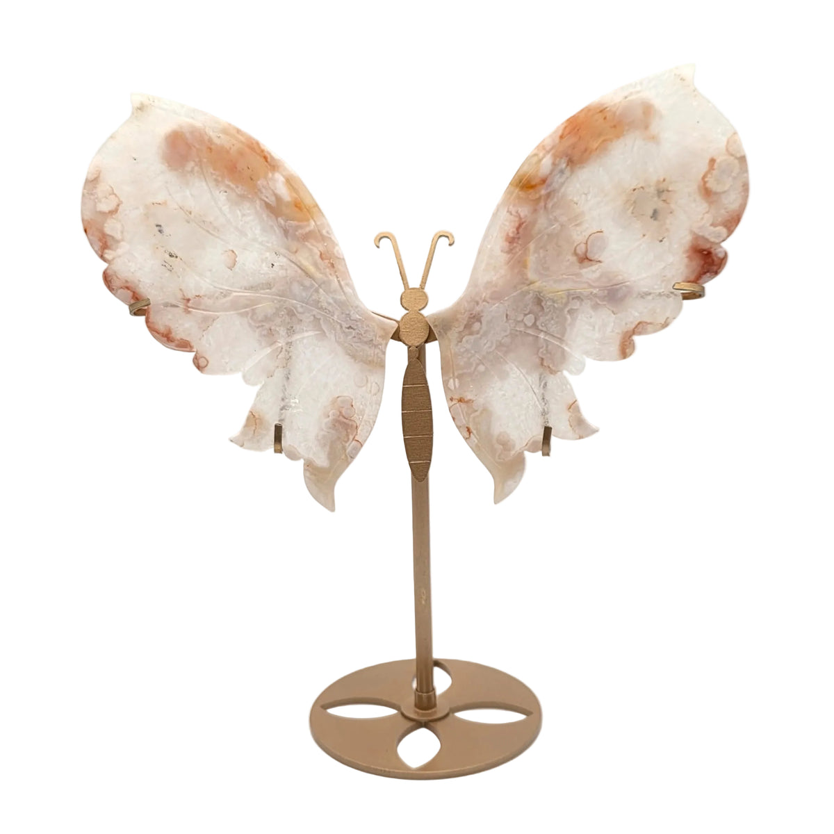 Pinker Blumenachat-Schmetterling auf Metallständer – dekoratives Naturstein-Unikat