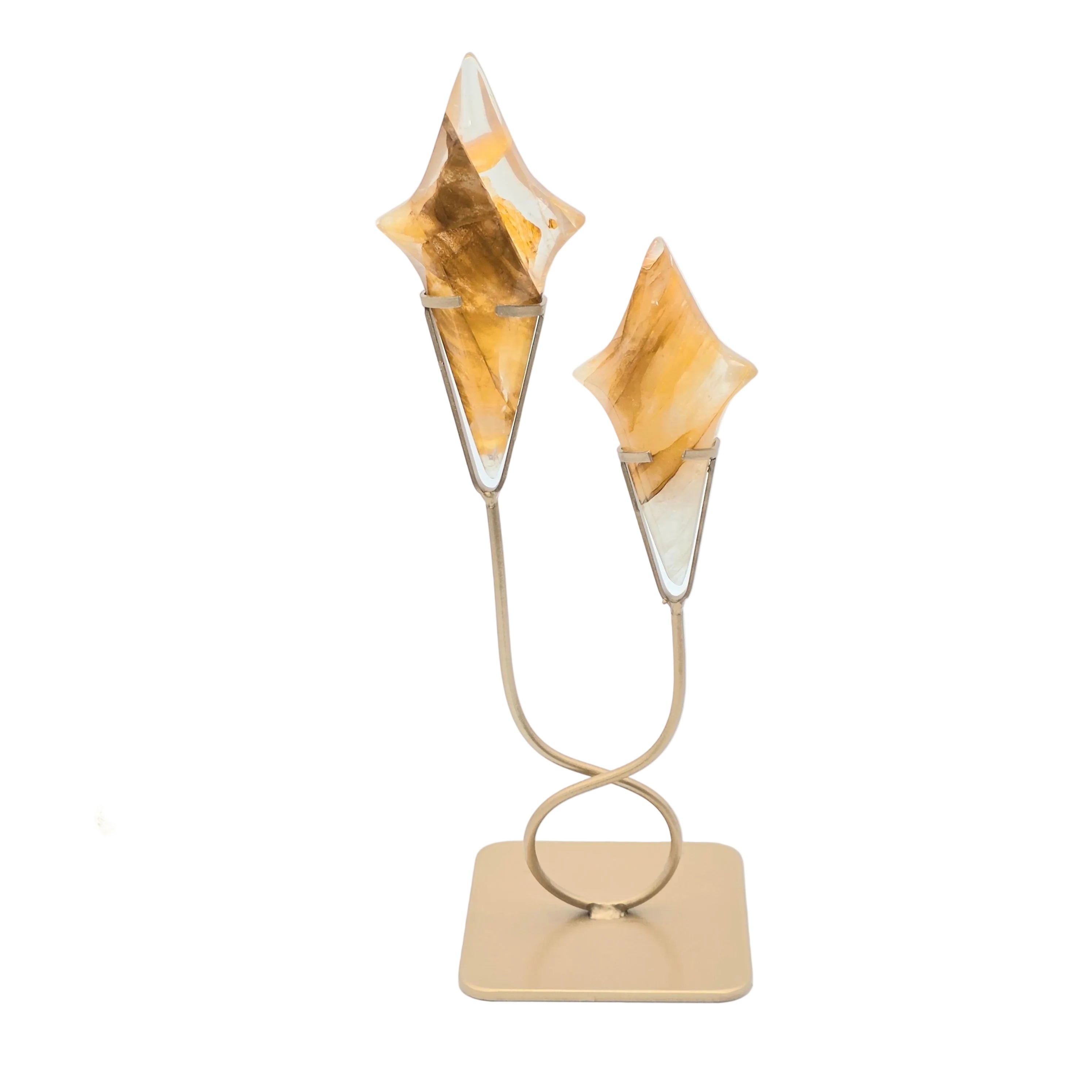 Golden Heiler Quarz Rauten-Duo mit Ständer