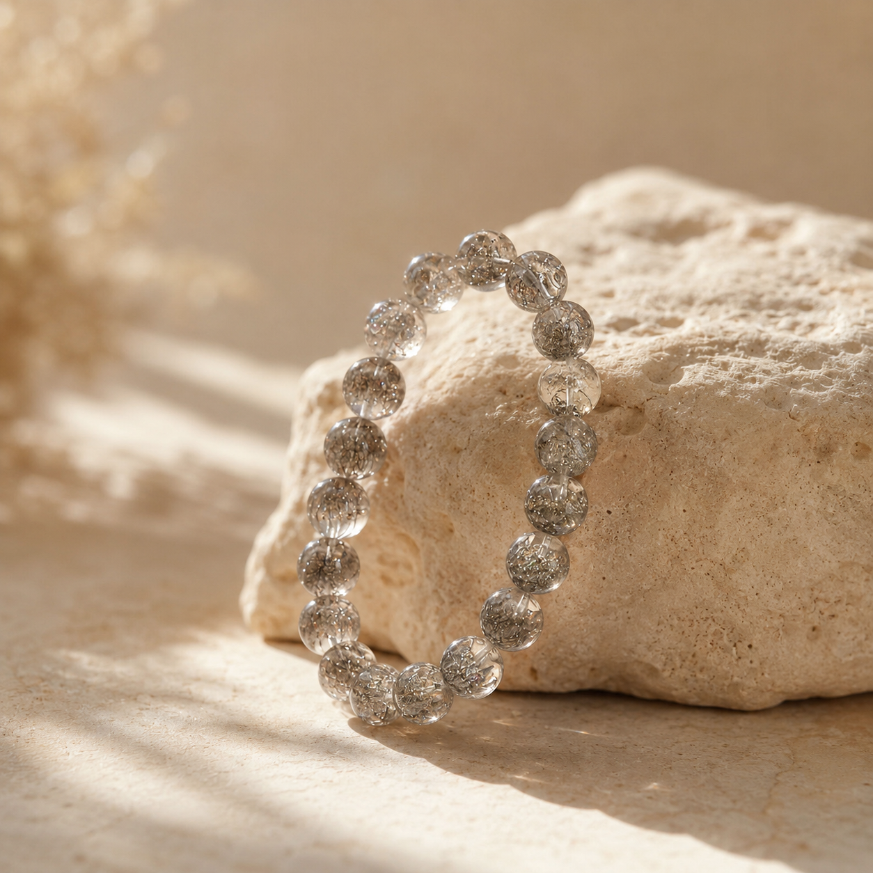 Bergkristall Armband mit silberfarbenen Einschlüssen (man Made)