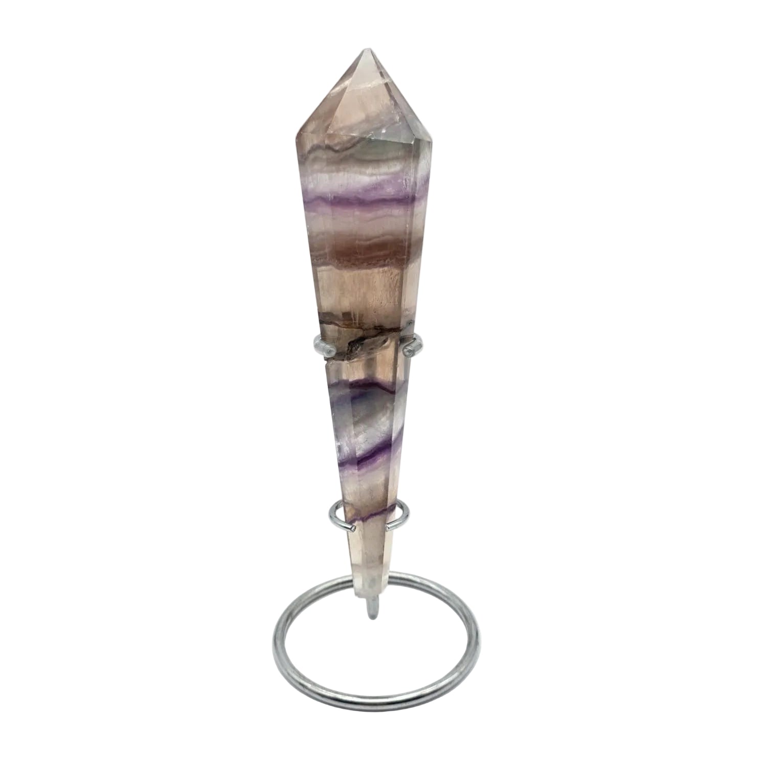 Regenbogenfluorit Spitze mit Metallständer