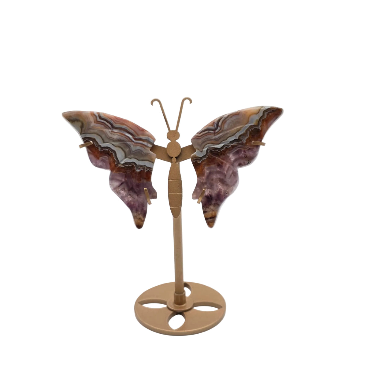 Naturstein-Schmetterling auf Metallständer – verschiedene echte Natursteine