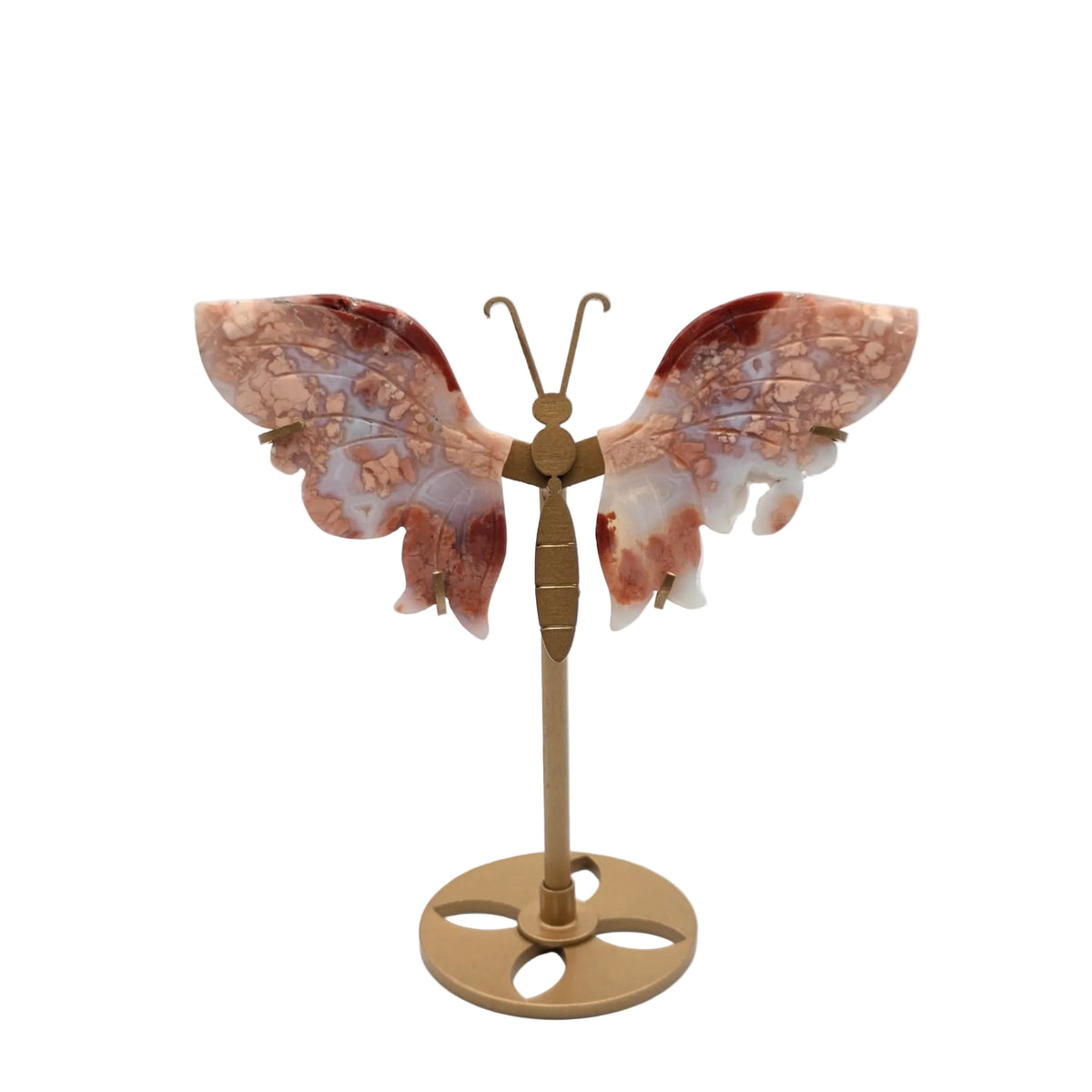 Naturstein-Schmetterling auf Metallständer – verschiedene echte Natursteine