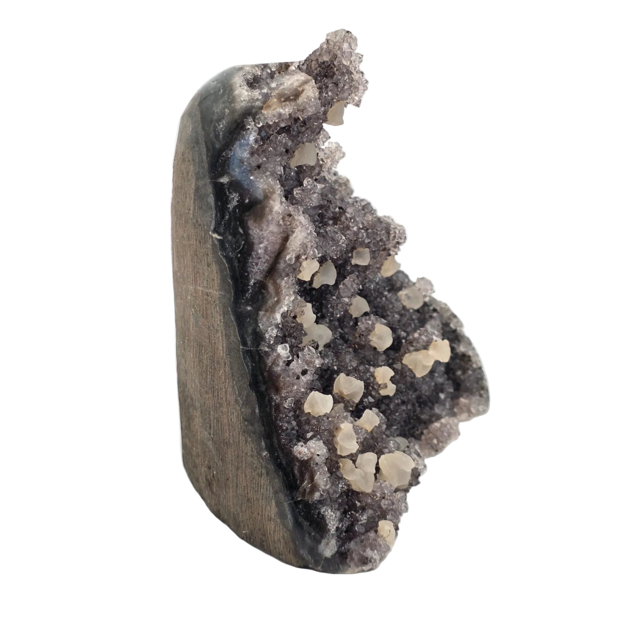 Schwarze Amethyst-Druse mit Calcit