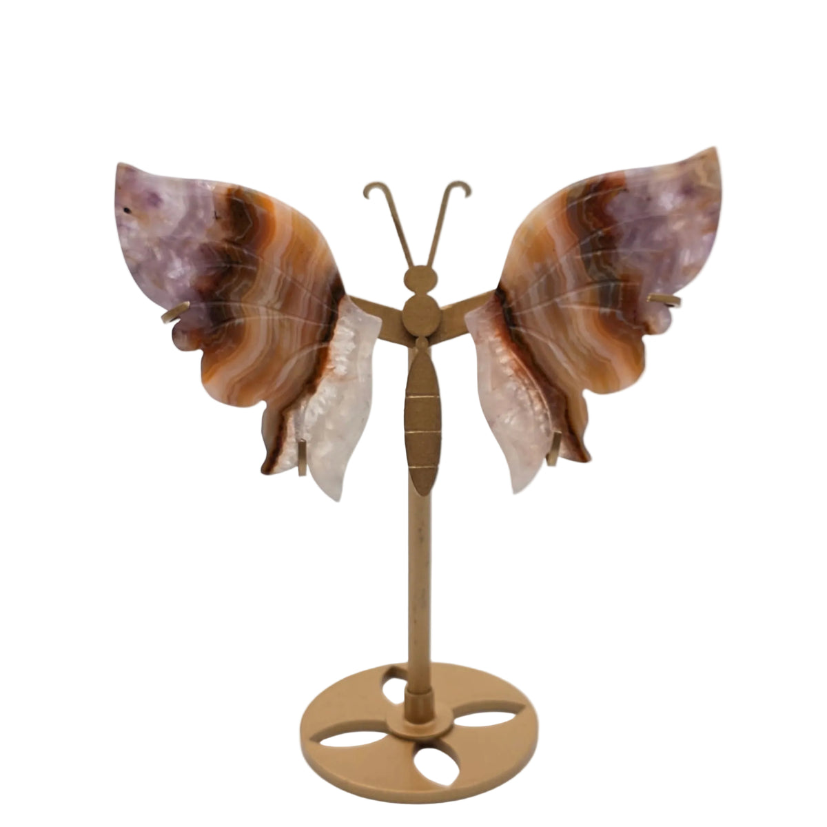Naturstein-Schmetterling auf Metallständer – verschiedene echte Natursteine