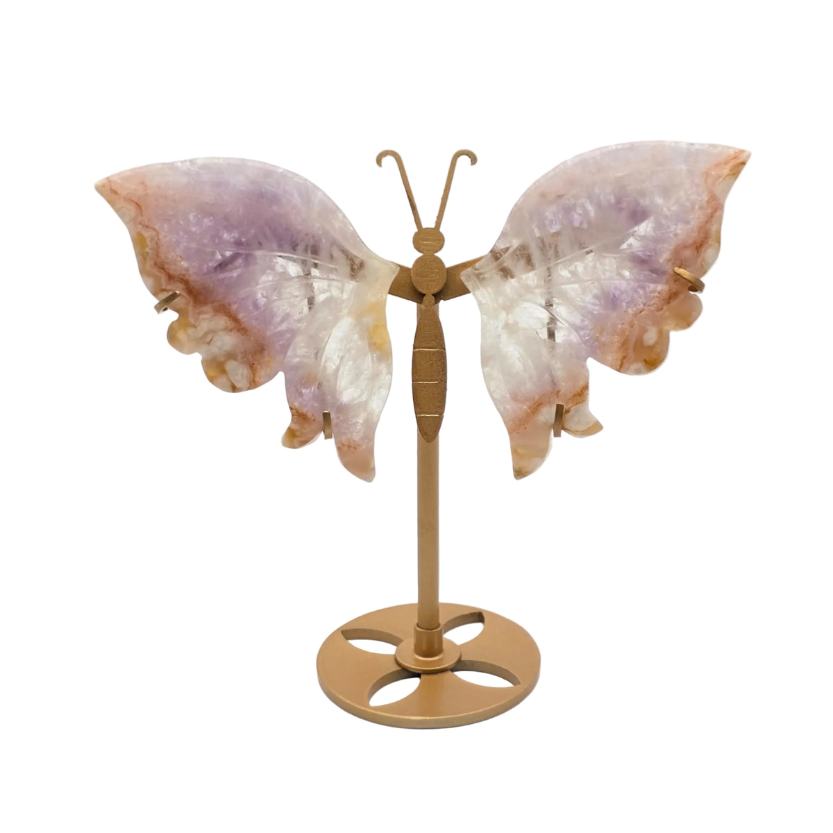 Naturstein-Schmetterling auf Metallständer – verschiedene echte Natursteine