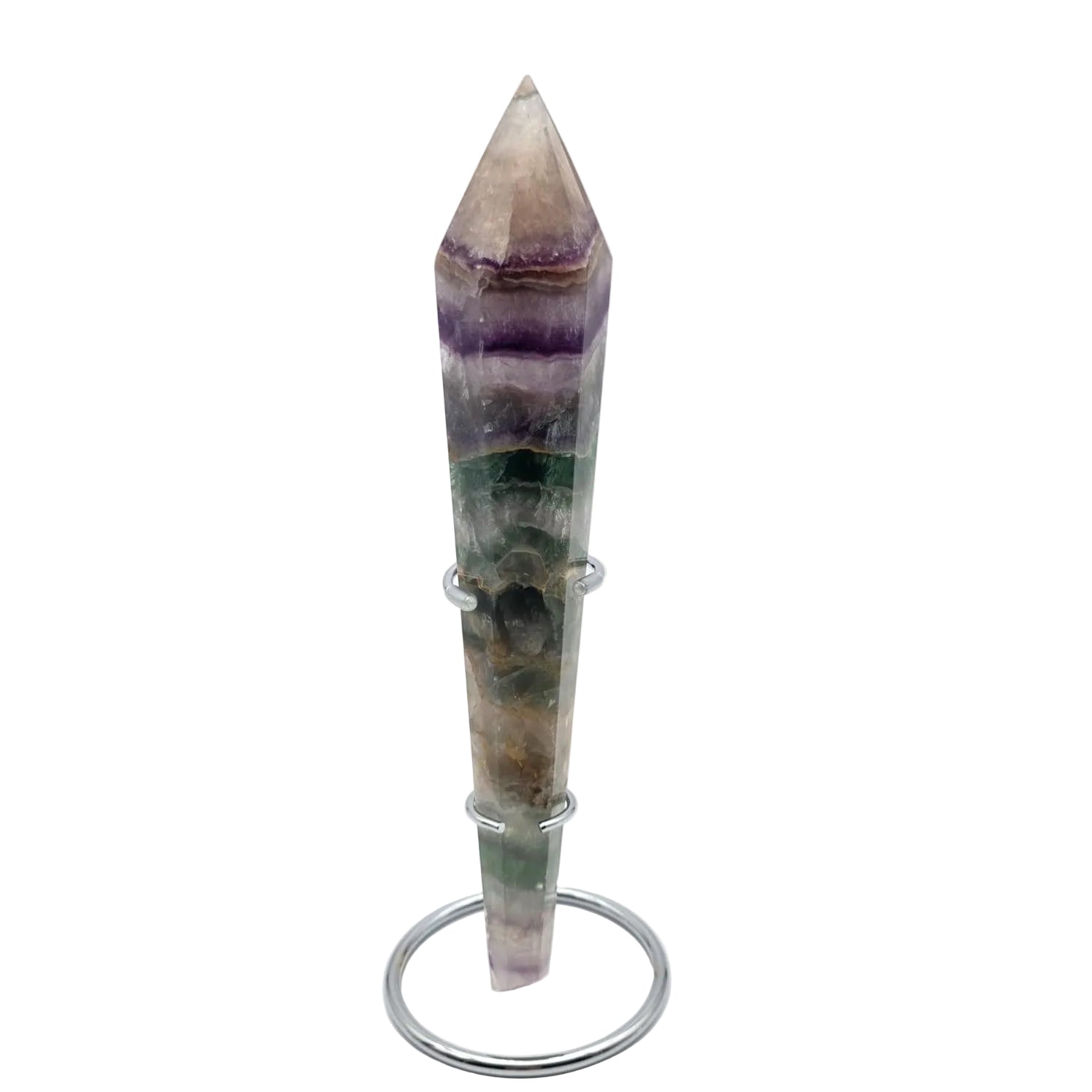 Regenbogenfluorit Spitze mit Metallständer