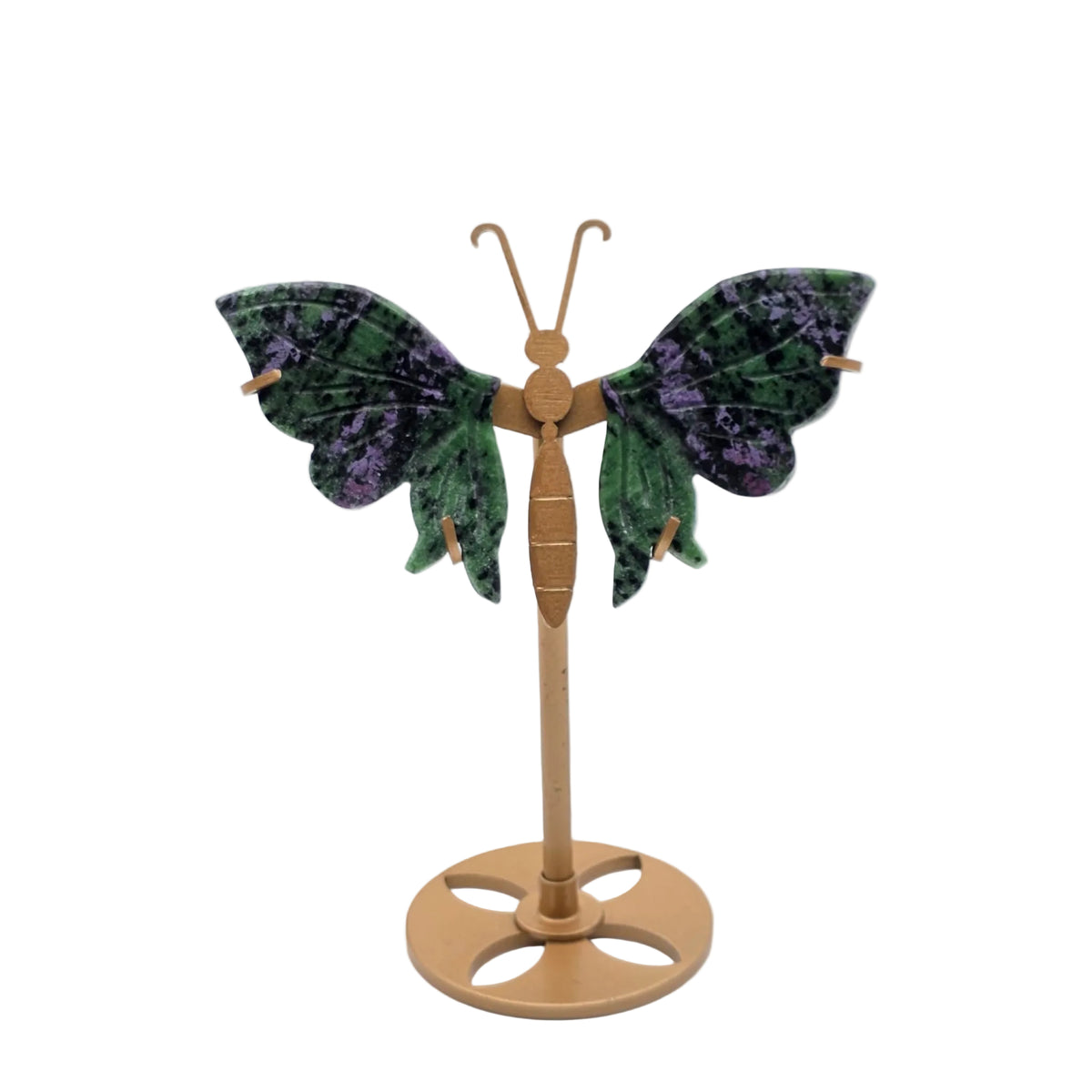 Naturstein-Schmetterling auf Metallständer – verschiedene echte Natursteine