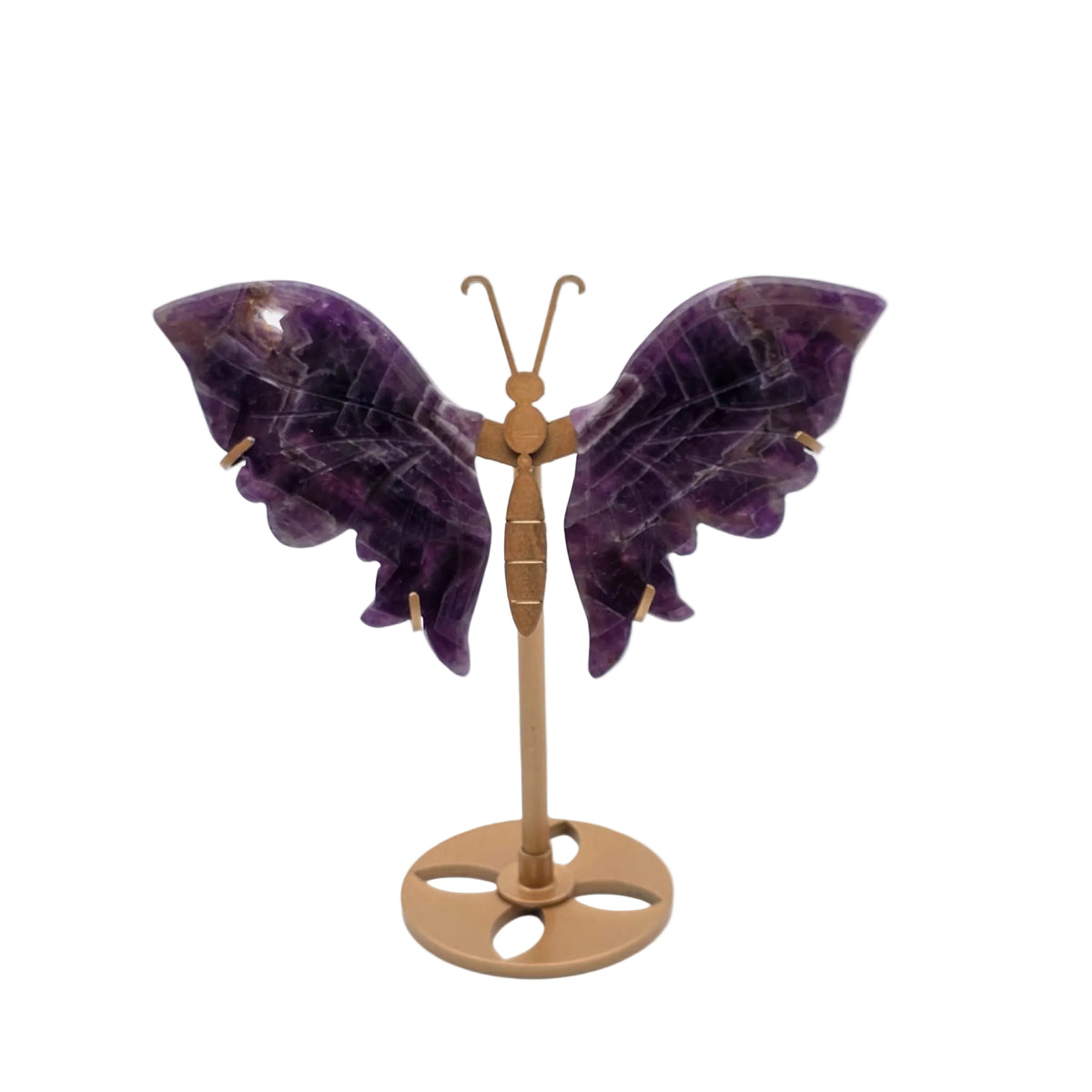 Naturstein-Schmetterling auf Metallständer – verschiedene echte Natursteine