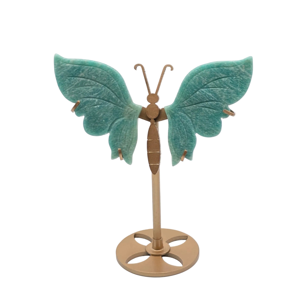 Naturstein-Schmetterling auf Metallständer – verschiedene echte Natursteine
