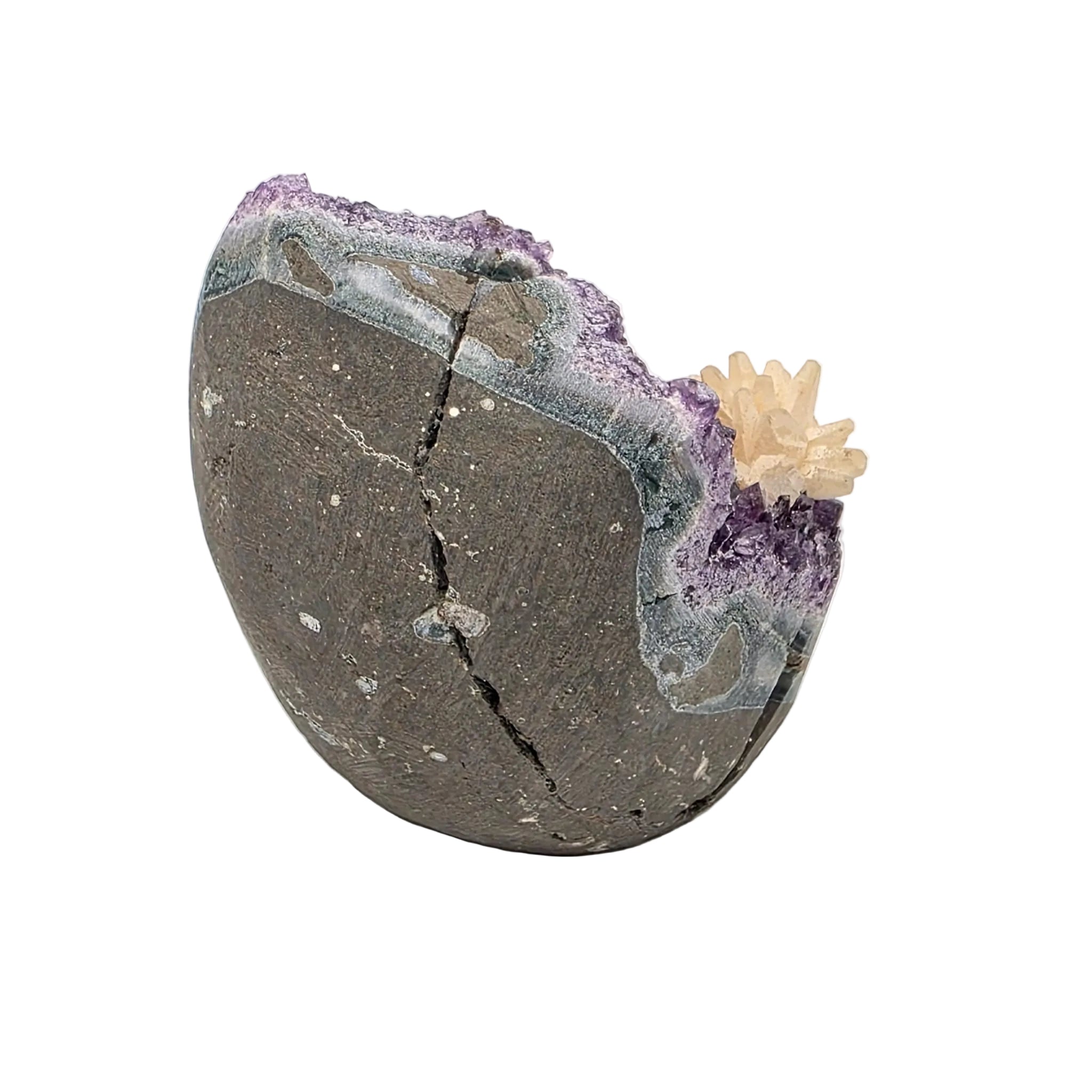 Amethyst-Druse mit Calcit-Blüten