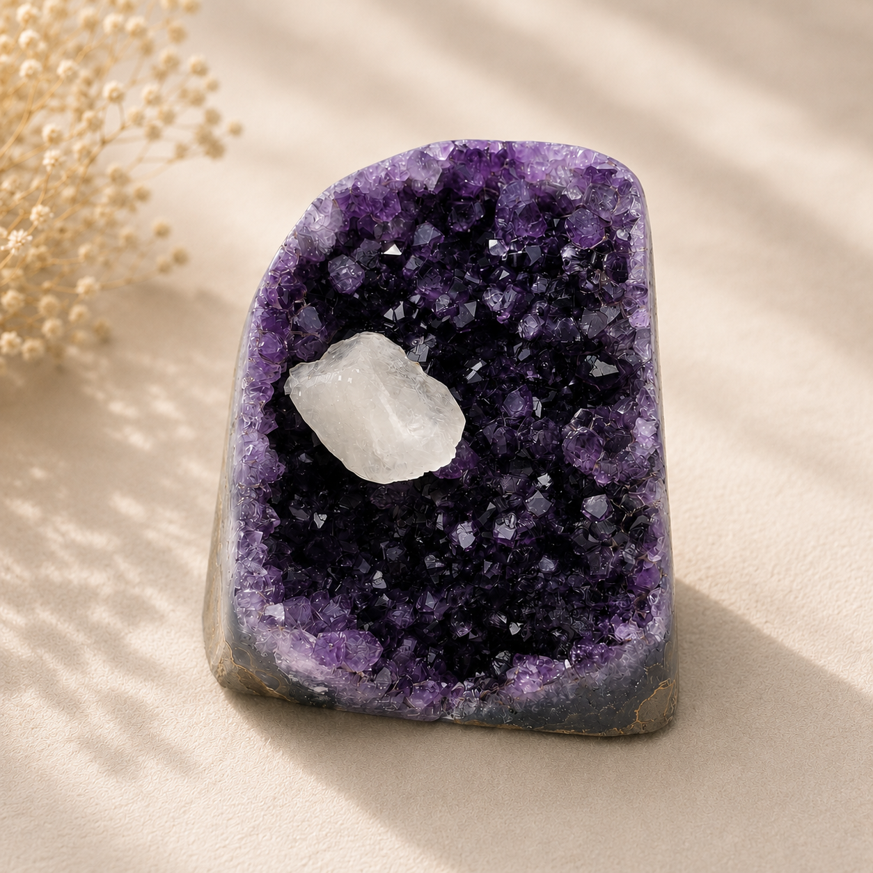 Amethyst-Druse mit Calcit