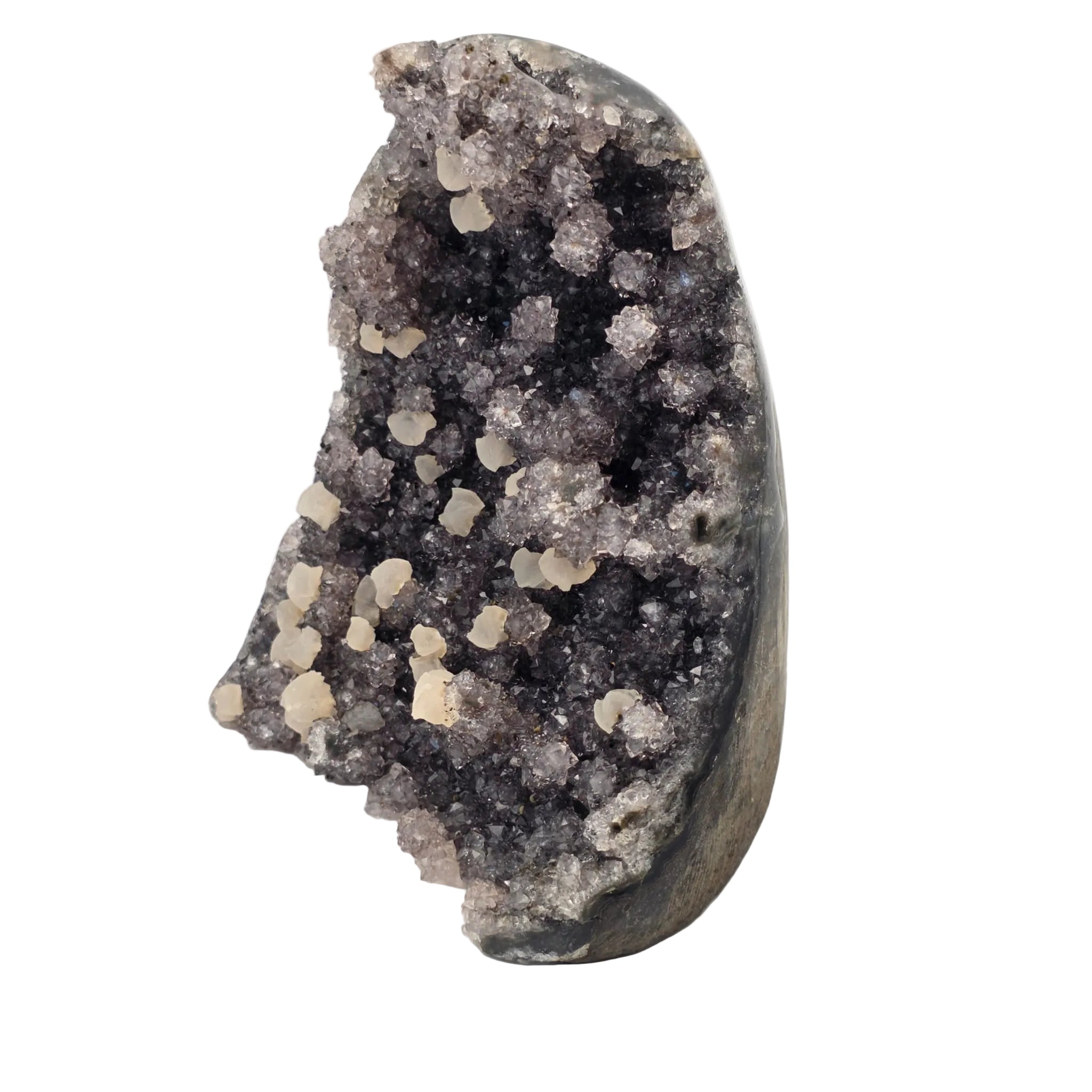 Schwarze Amethyst-Druse mit Calcit