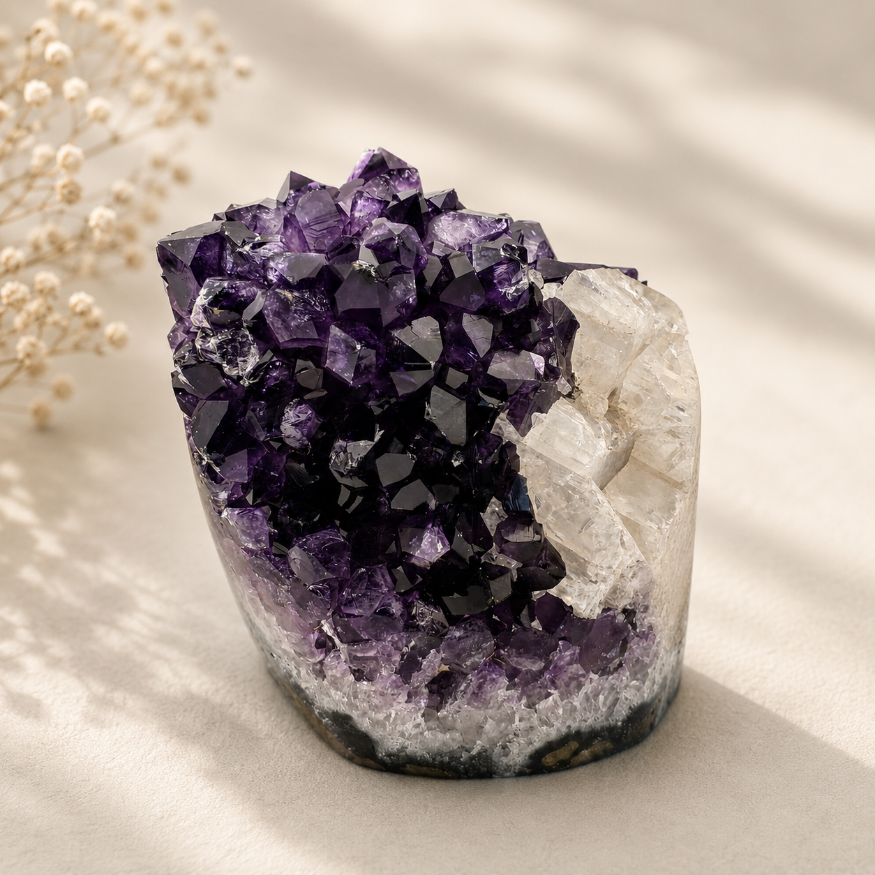 Amethyst-Druse mit Calcit