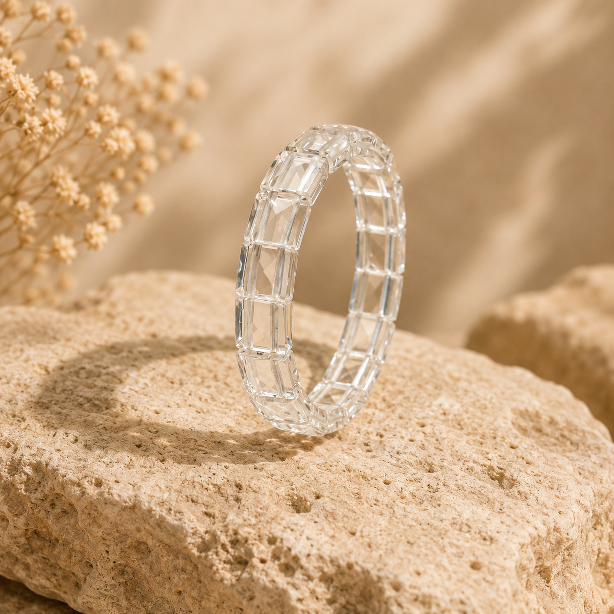 Facettiertes Bergkristall Armband mit rechteckigen Edelsteinperlen