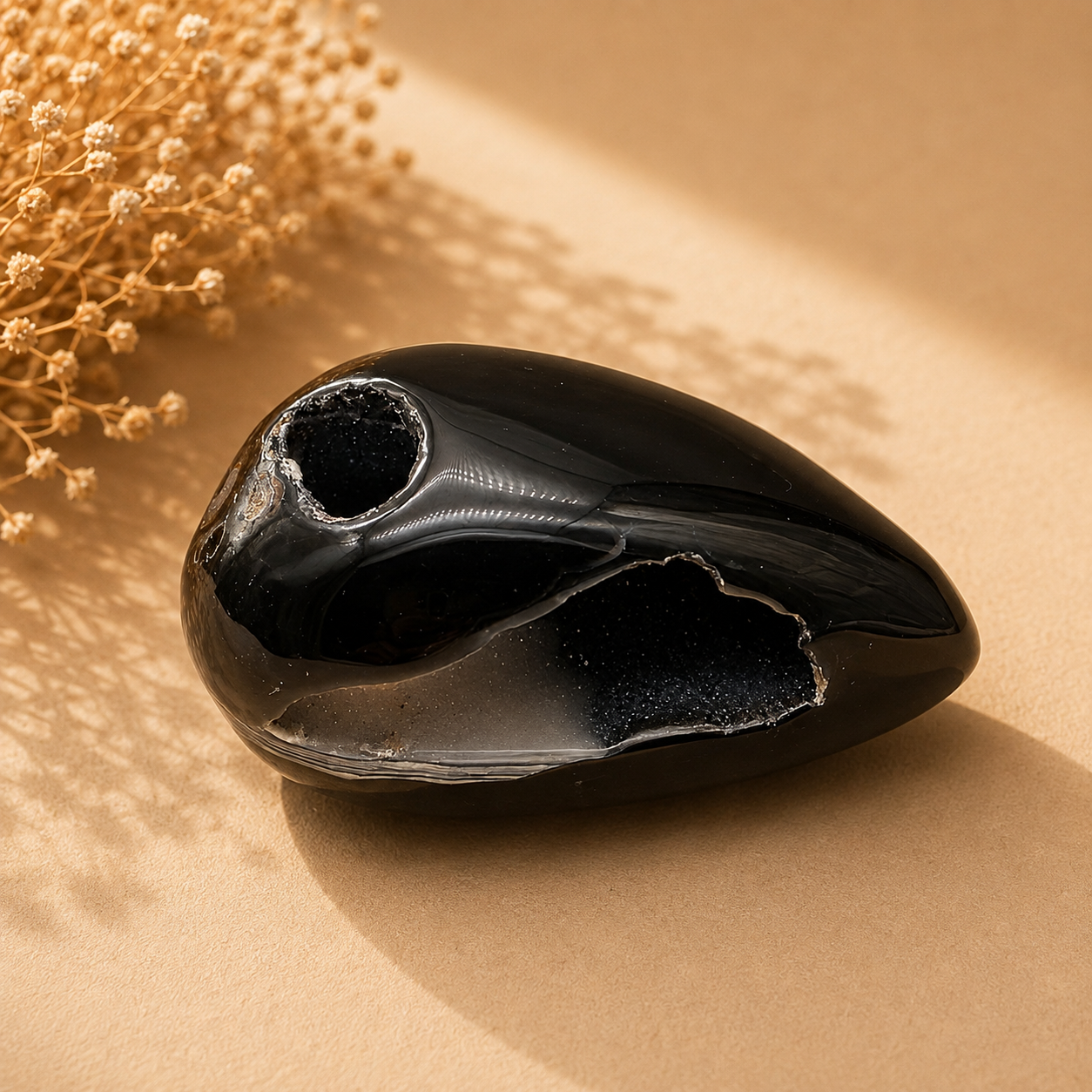 Schwarze Achat-Druse, poliert