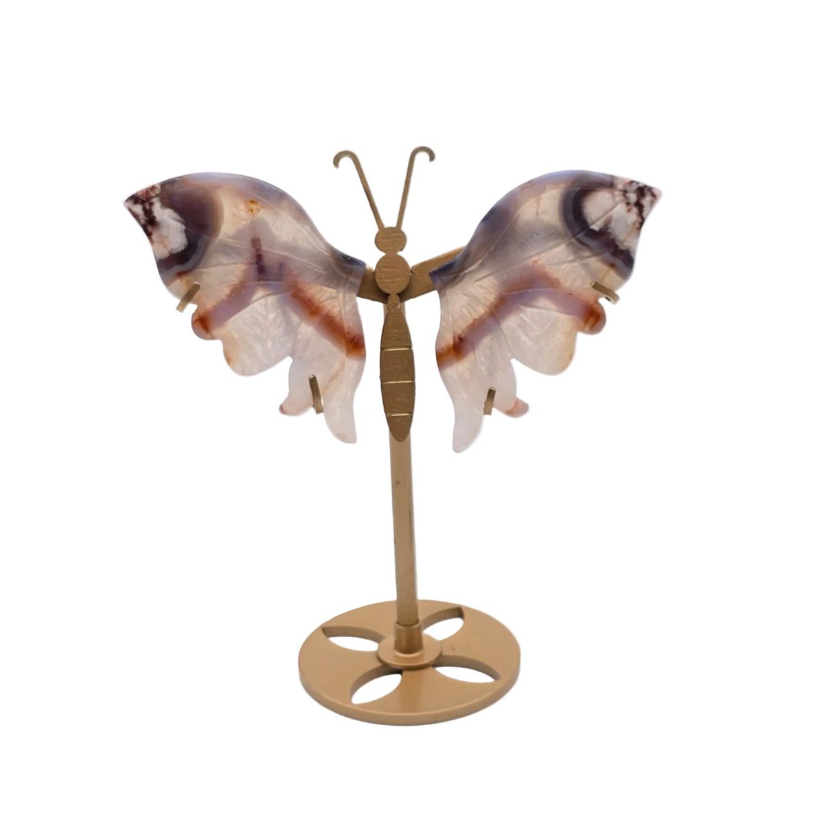 Naturstein-Schmetterling auf Metallständer – verschiedene echte Natursteine