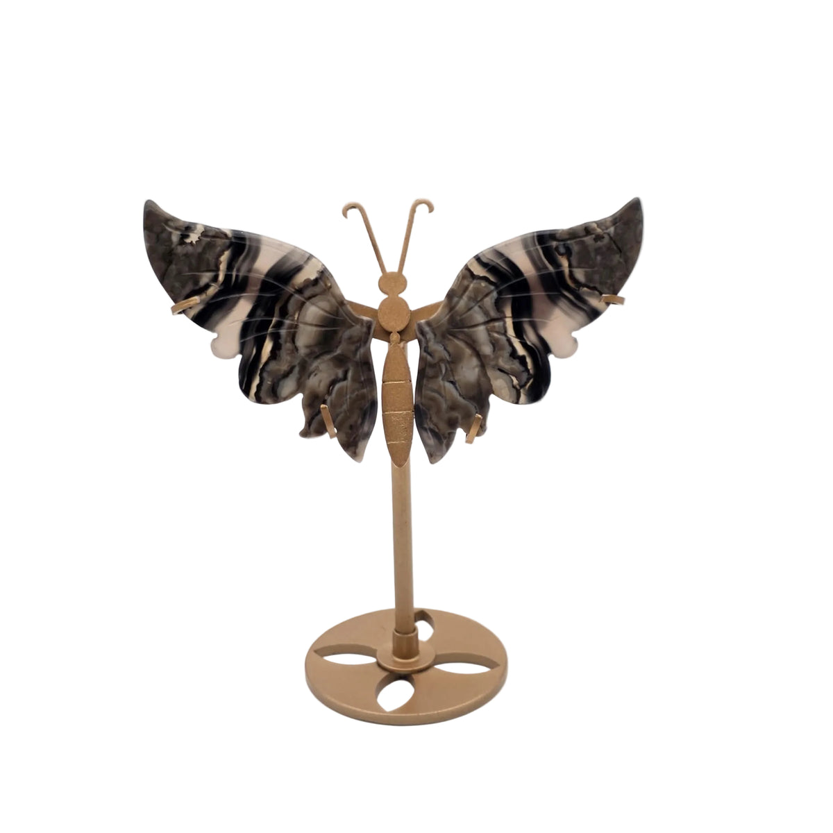 Naturstein-Schmetterling auf Metallständer – verschiedene echte Natursteine
