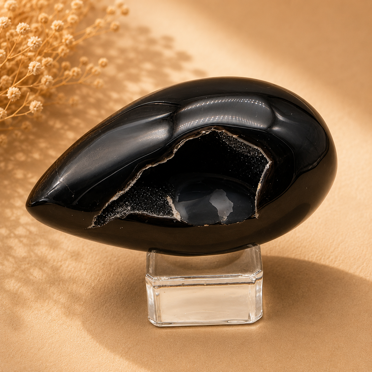 Schwarze Achat-Druse, poliert
