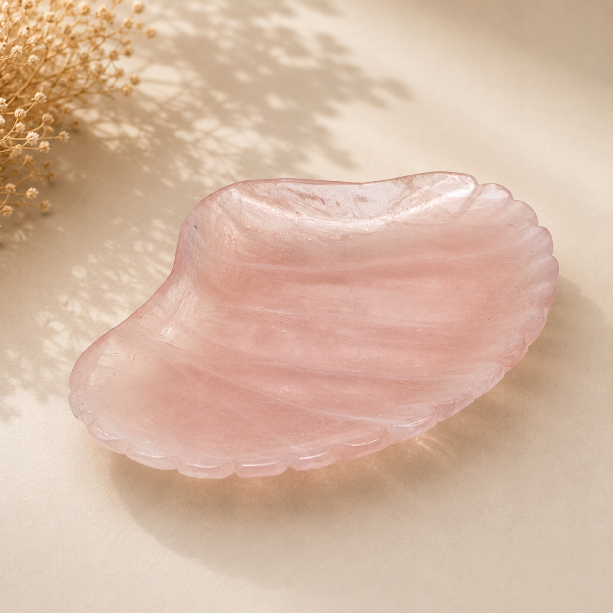 Rosenquarz Schale in Muschelform