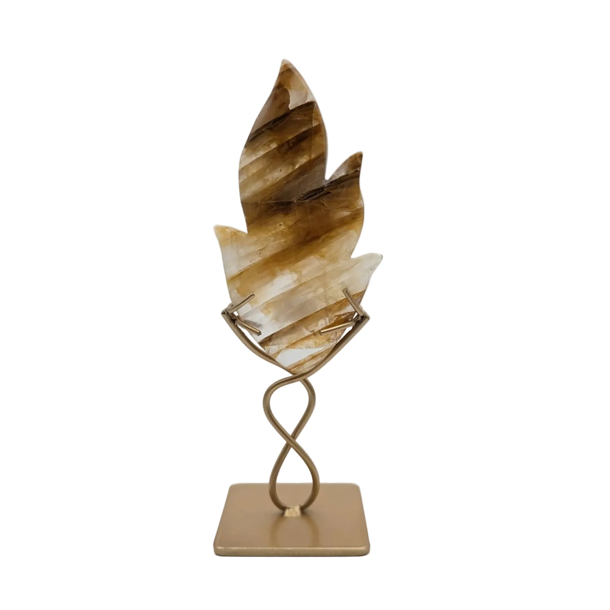 Naturstein-Flamme auf goldenem Metallständer