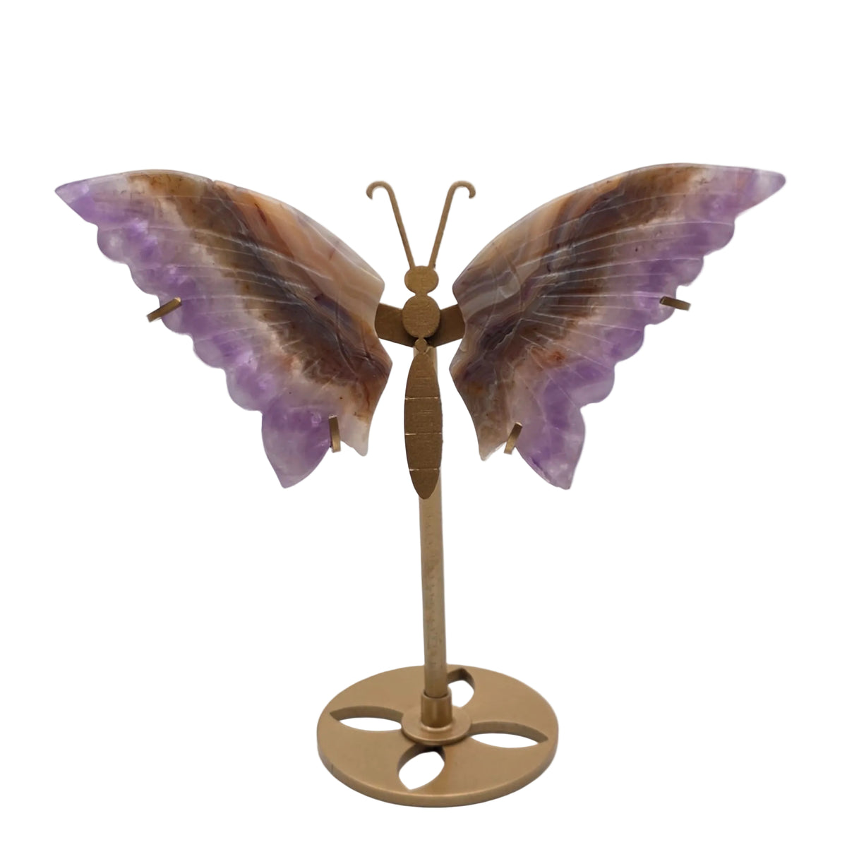 Naturstein-Schmetterling auf Metallständer – verschiedene echte Natursteine