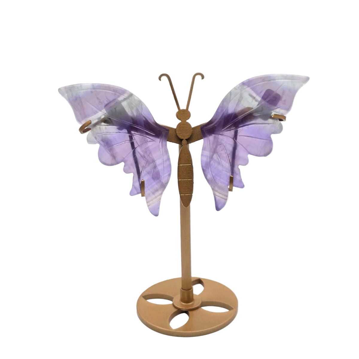 Naturstein-Schmetterling auf Metallständer – verschiedene echte Natursteine
