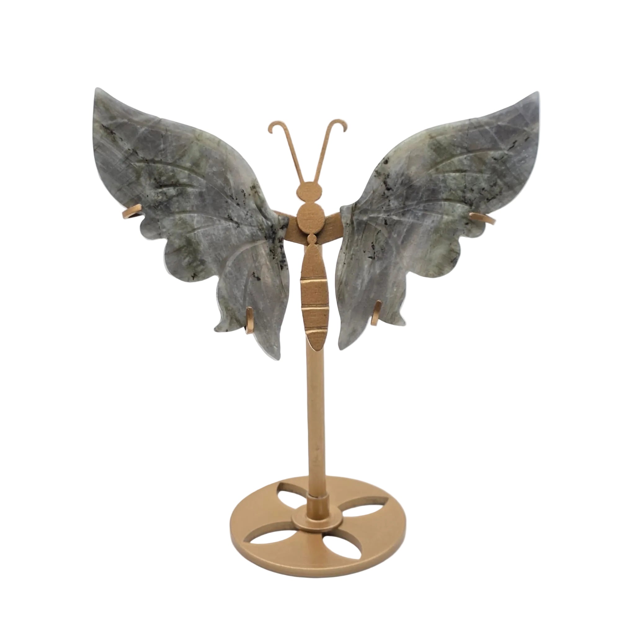 Naturstein-Schmetterling auf Metallständer – verschiedene echte Natursteine