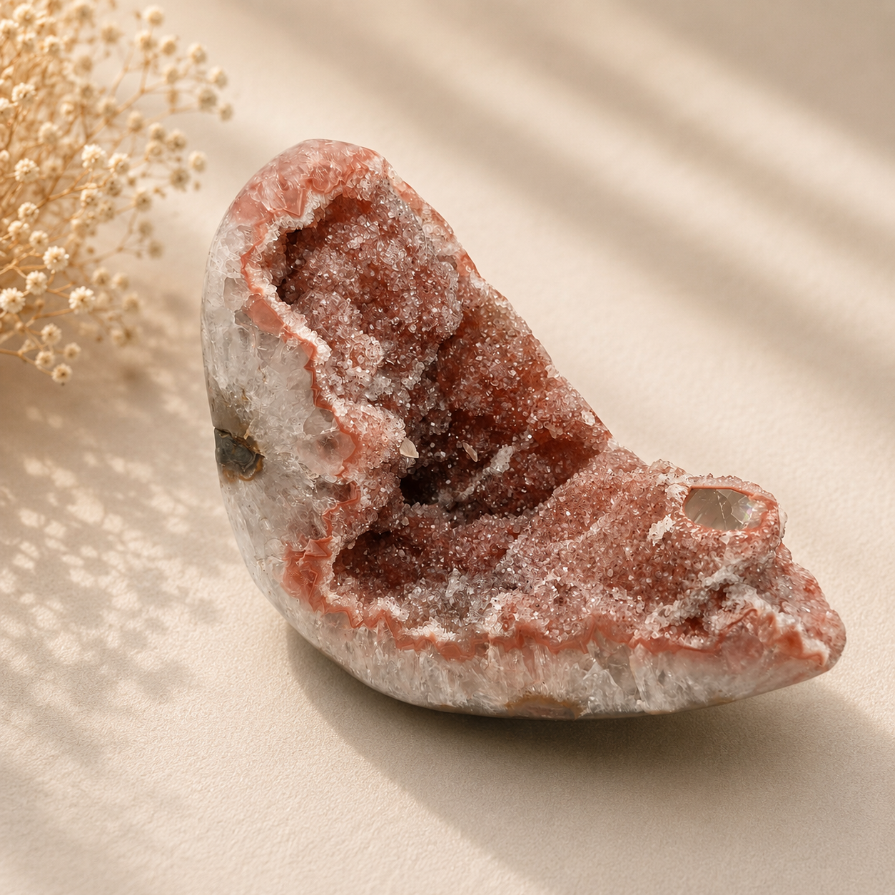 Pink Amethyst-Druse mit Calcit