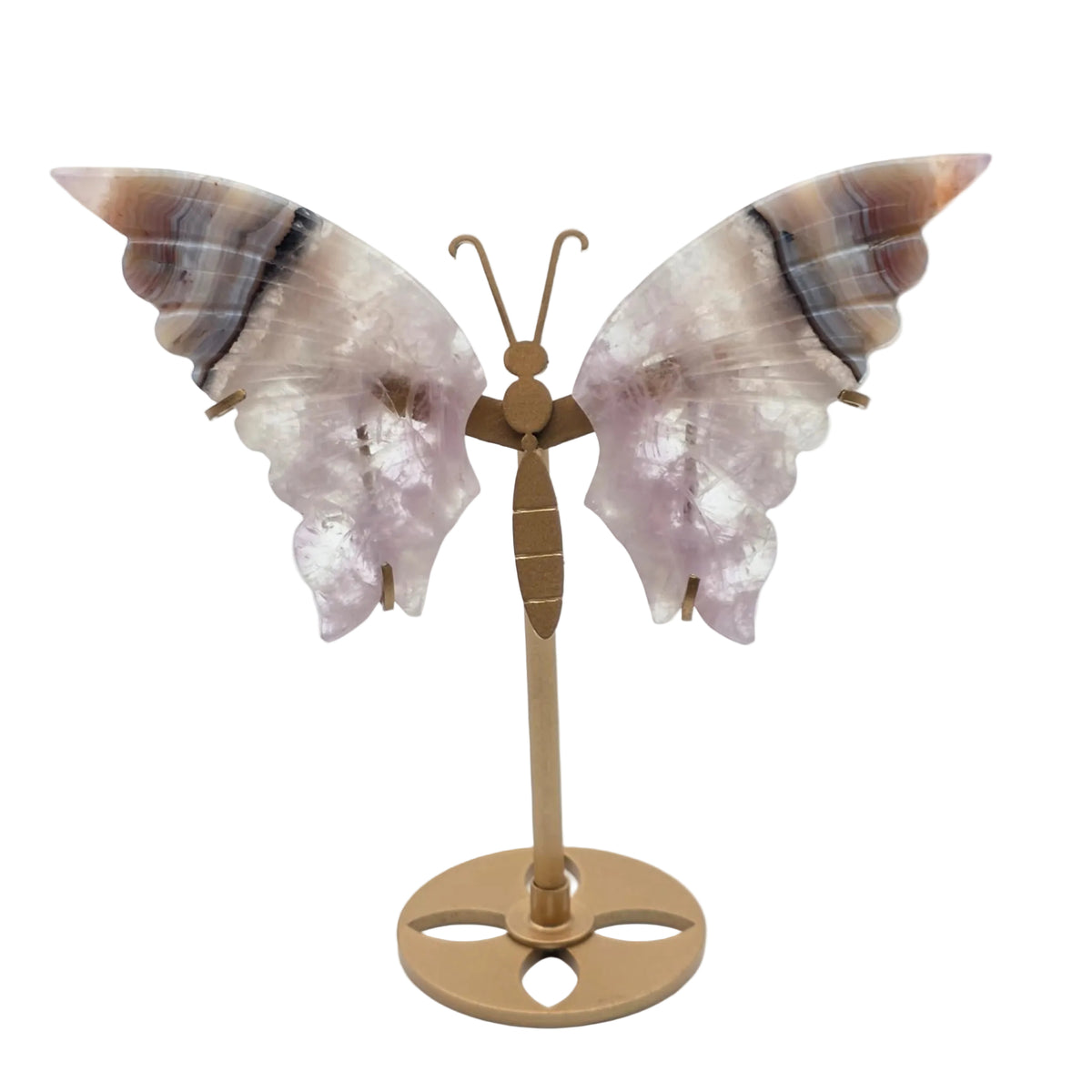 Naturstein-Schmetterling auf Metallständer – verschiedene echte Natursteine