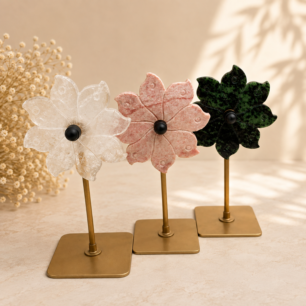 Edelstein-Blume auf Metallständer – Drehbare Naturstein-Dekoration